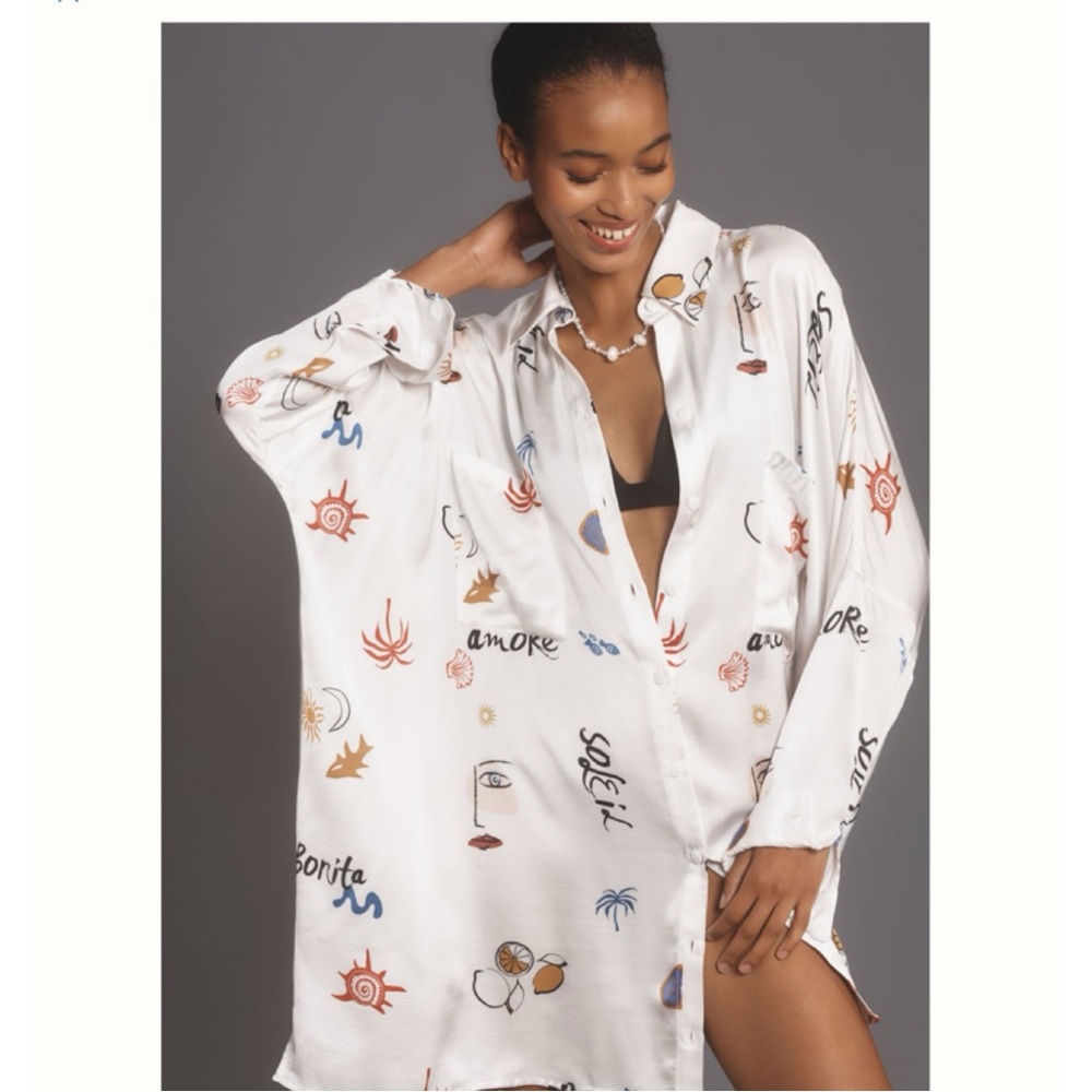 ❌Sold - 🇪🇸🌴☀️ Anthropologie Long-Sleeve Printed Mini Shirt Dress Corey Lynn - Picture 4 of 13